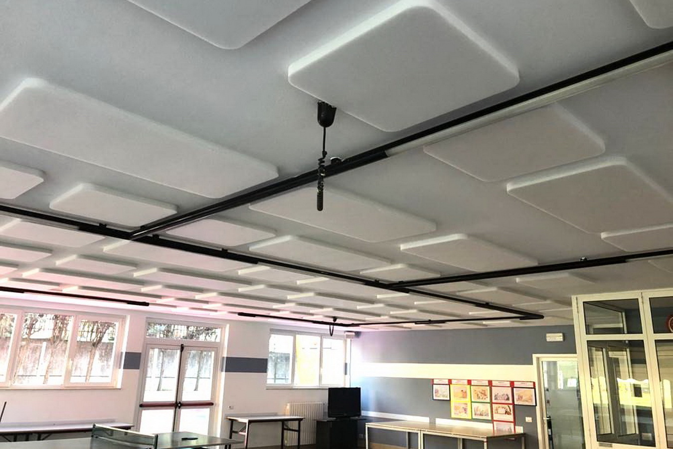 Sound absorbing panels for low budget polyester absorbers glued to the ceiling
