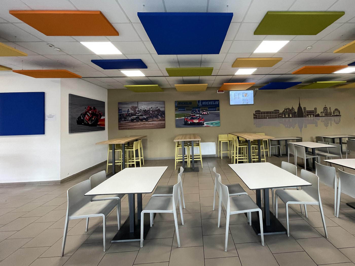 Suspended-acoustic-islands-ceiling-installation-fabric-catalogue-80-colors-Decho